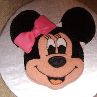Minnie Mouse I searched forever to find a minnie mouse cake, finally i just stuck a bow on mickey and called it a day!