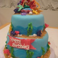 Little Mermaid Cake LIttle Mermaid Cake...covered in fondant with hand made accents. Ariel is a toy topper.Thanks for looking!