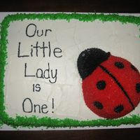 Ladybug Sheet Cake This is my little girl's 1st birthday cake. It has a matching smash cake. I used a Wilton 11x15 sheet pan, half of the sports ball pan...