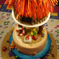 Barney At The Beach Barney and friends cake done for a 2 year olds birthday party. Cakes ganached then covered in fondant. Bottom Tier hand painted and second...