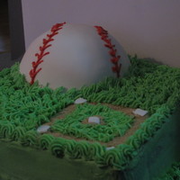 Baseball Themed Party done for a 10 year old's birthday party. Buttercream cake and fondant baseball. Baseball field is done with brown sugar. tfl!