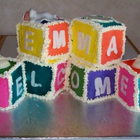 Baby Block Cake Vanilla WASC with chocolate SMBC filling, white chocolate booties, fondant letters and gumpaste baby. This cake survived one of the top...