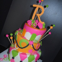 Whimsical Topsey Turvey 3 tier whimsical topsey turvey cake, ganach shell under fondant covered layers with fondant accents