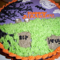 Happy Birthday Halloween Cake I used yellow cake with colored butter cream, it was really yummy! But this is my best cake yet, i love it!