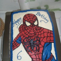 Spiderman Pound cake with buttercream icing, royal icing webs