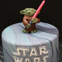 Yoda Ok, I know now that Yoda has the wrong color light-saber. I have all girls so didn't realize it, but this cake was for a good friend...
