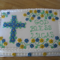 Baptism sheet cake w/ royal icing flowers. tfl