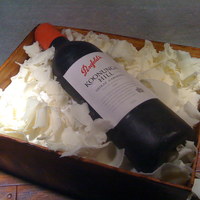 Wine Crate Cake Crate is fondant, and board is covered with fondant. Bottle is fondant with gumpaste. Label is from the actual wine bottle. "Straw&...