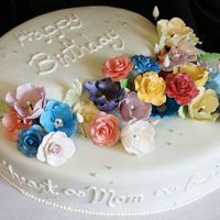 Flowers this is a birthday cake I made for my Grandmas birthday this year. the flowers took me 20 min each. I hope I will get better as I do more,...