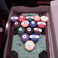Pool Table Cake This was done for my husband's best friend. It's all buttercream icing. The sides are hershey bars and the pockets are M&M&#...