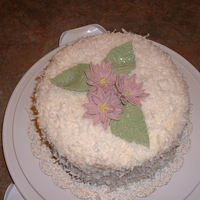 Gumpaste Poinsettia December Birthday cake for my mom. Based on a "Surprise Cake" that she use to make 20 - 30 years ago. White cake with a thick...