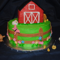 Barnyard Cake This was for a 1st birthday celebration for twin girls who love to play with their barnyard. Such cute animals, made by my husband.