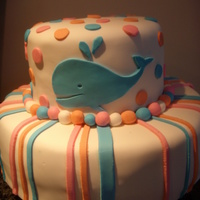 Baby Shower Cake Chocolate cake with chocolate frosting covered in fondant with fondant designs