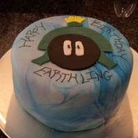 Marvin The Martian B-Day Cake Chocolate cake with chocolate frosting and fondant covering