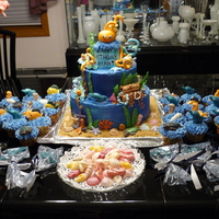 Ocean Ocean theme for a 3 year olds birthday party. Cake is French Vanilla, iced in Buttercream. All accents are fondant or gumpaste. the...