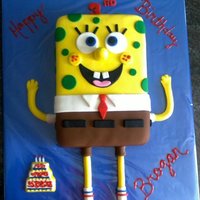Spongbob 2 layer 1/4 sheet cake covered in fondant with fondant accents.