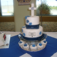 First Communion Flower Cake Chocolate cake with whipped chocolate pudding filling. Covered in MMF, fondant flowers & accents. Vanilla cupcakes with vanilla...