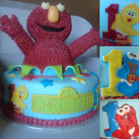 Elmo!! Elmo marble WASC filled with whipped vanilla pudding and iced in BC. MMF Accents. Elmo's head and arms are RKT, body is cake. Tried...