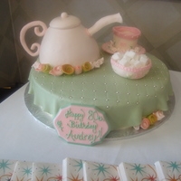80Th Birthday Tea Party Cake A Tea Party Cake for my Gramma's 80th Birthday! Matching "teacupcakes" for the kiddos. Cake is WASC filled with SMBC, iced...