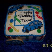 Terry's Birthday 8" strawberry cake..... buttercream with fondant accents and NFSC/RI Cars (or whatever you call them - obviously I need more practice...