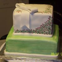 Just For Fun I needed some cake therapy. Plus I wanted to try out some new fondant techniques. Hand painted top tier, and green pearl dust on bottom....