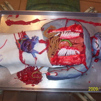 Alien Autopsy ALIEN AUTOPSY CAKE, RED VELVET CAKE,FONDANT INTERNAL ORGANS,ROYAL ICING RIBS,TEETH AND BONES,BLOOD IS WHITE CHOCOLATE TINTED RED. ONE OF MY...
