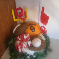 Sports Fan I made this for my husbands birthday. He is a Sooner Freak! Football,basketball,baseball & glove are all cereal treats covered in...