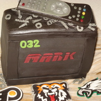 Tv & Broken Remote Sports lovers cake! Vanilla Butter pound cake with buttercream filling. MMF and gum tex. Joke among birthday boys friends was that he...