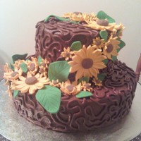 Sunflower Swag This is a cake that I made for our department monthly birthdays and one retirement. Chocolate cake with raspberry filling with homemade...