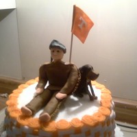 Vols This is my first attempt at 3-D figures with fondant. This is our team mascot Davey Crockett and Smokie. Cake is white with raspberry...