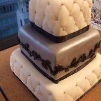 Silver And White Wedding Cake Three tiers for a very small wedding - 8",6",4" square pans, silver luster/vodka for second tier, black fondant flower...