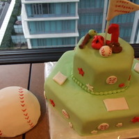 Baseball Cake With Smash Cake Hexagon pans - french vanilla cakes with nutella filling. All fondant decos.
