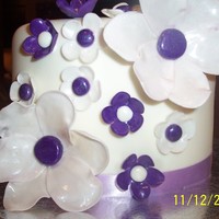 Claudette's Bday 6 inch red velvet cake with cream cheese filling. Fondant with fondant flowers. Pearl glaze for added sheen.