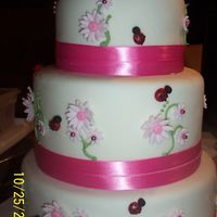 Baby Brianna Cake 10, 8, 6 inch guava chiffon cake with whipped cream and guava glaze filling. Rhonda's MMF. Gumpaste flowers and baby booties. First...