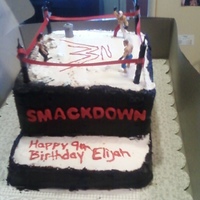 Elijah's 9Th Birthday! Wwe Ring This was my first cake and my boys love WWE! I used buttercream icing and I used fondant cut ots for the words. I bought the little...
