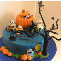 Halloween Birthday Cake Birthday cake for a friend's son. Chocolate with chocolate filling. The pumkin is gingerbread cake covered in fondant (the lid is a...