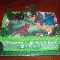 Godzilla Monster Cake I made this for my Grandson. Everyone loved it. It's my personal favorite with Godzilla coming out of the water to fight the monsters...