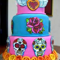 Dia De Los Muertos This cake was made for a Dia de los Muertos (day of the dead) celebration. The cake with strawberry cloud filling. The "applique"...