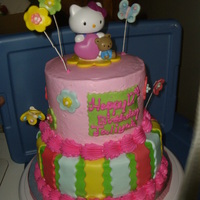 Hello Kitty iced in bc with fondant accents, using a 6" and 8" rounds