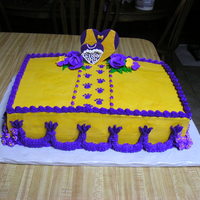 Lsu Wedding Shower Cake Wedding shower cake made of butter cream icing and yellow cake with raspberry filling. LSU colors and sugar cookie hearts.