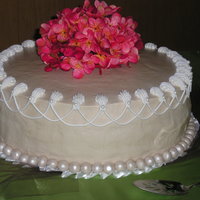 Wedding Shower Cake Butter cream icing with drop boarder. Cake is white cake with Strawberry filling.