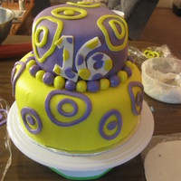 Birthday Cake Made this for sister turning 16. Chocolate cake from scratch with fondant decorations and vanilla buttercream icing.