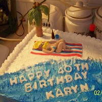 40Th Birthday Woman On Beach I made this cake for a friend of a friends birthday. I wass told she like the beach was turning 40 and loved wine. Decorations on the cake...