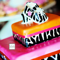 Pink And Orange Zebra Baby Chocolate Sponge Cake with Ganache Filling - 12" bottom, 6" top - Marshmallow Fondant painted with accent colors - Gumpaste Shoes...