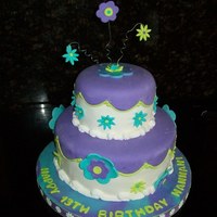 Happy 13Th Birthday 2 tier - 10", 6" - Vanilla Cake with Chocolate Mousse Filling - Decorations all Fondant.