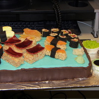 Sushi Anyone? All sushi is cake/candy. Nori is modeling chocolate. Rice is rice krispy treats. The variety of fish: swedish fish in the rolls, dried...