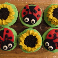 Ladybugs & Sunflowers Ladybugs are made of fondant, sunflowers are made of Oreos and buttercream