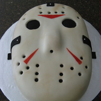 Friday The 13Th Mask Cake Doctored cake mix cake covered in black and then white fondant (Duff's brand fondant, love it!)