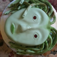 Medusa Cake 2-layer white cake covered with fondant, fondant snakes attached with floral wire