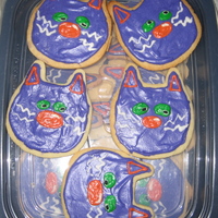 Halloween Scaredy Cats Sugar cookies with buttercream frosting.